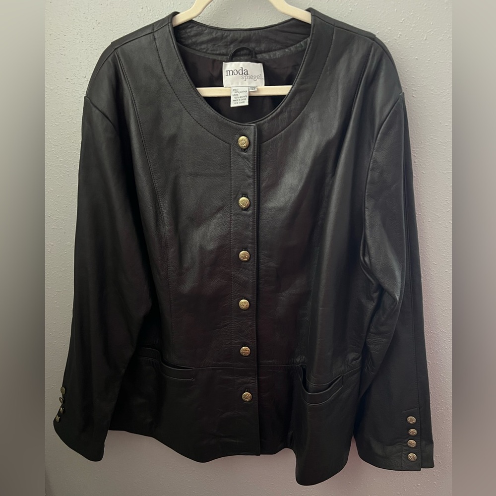 Mods Spiegel Dark Brown Leather Jacket With Gold Buttons Women’s Size 24